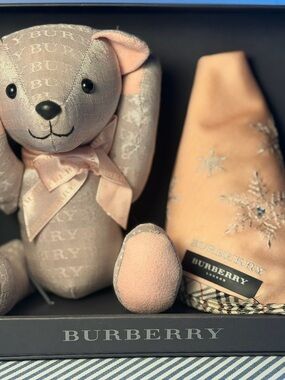 Burberry Pink Logo Plush Bear with Matching Pink Accessory